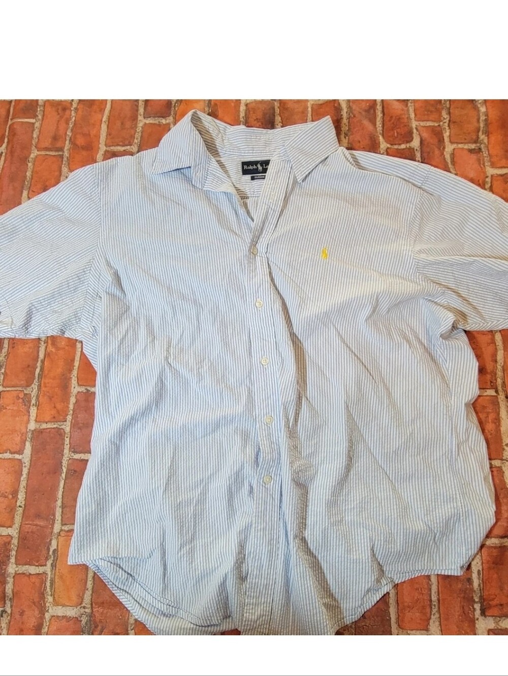 Men's Ralph Lauren Classic Fit SS Button Up Shirt Blue & White Stripe Sz XL